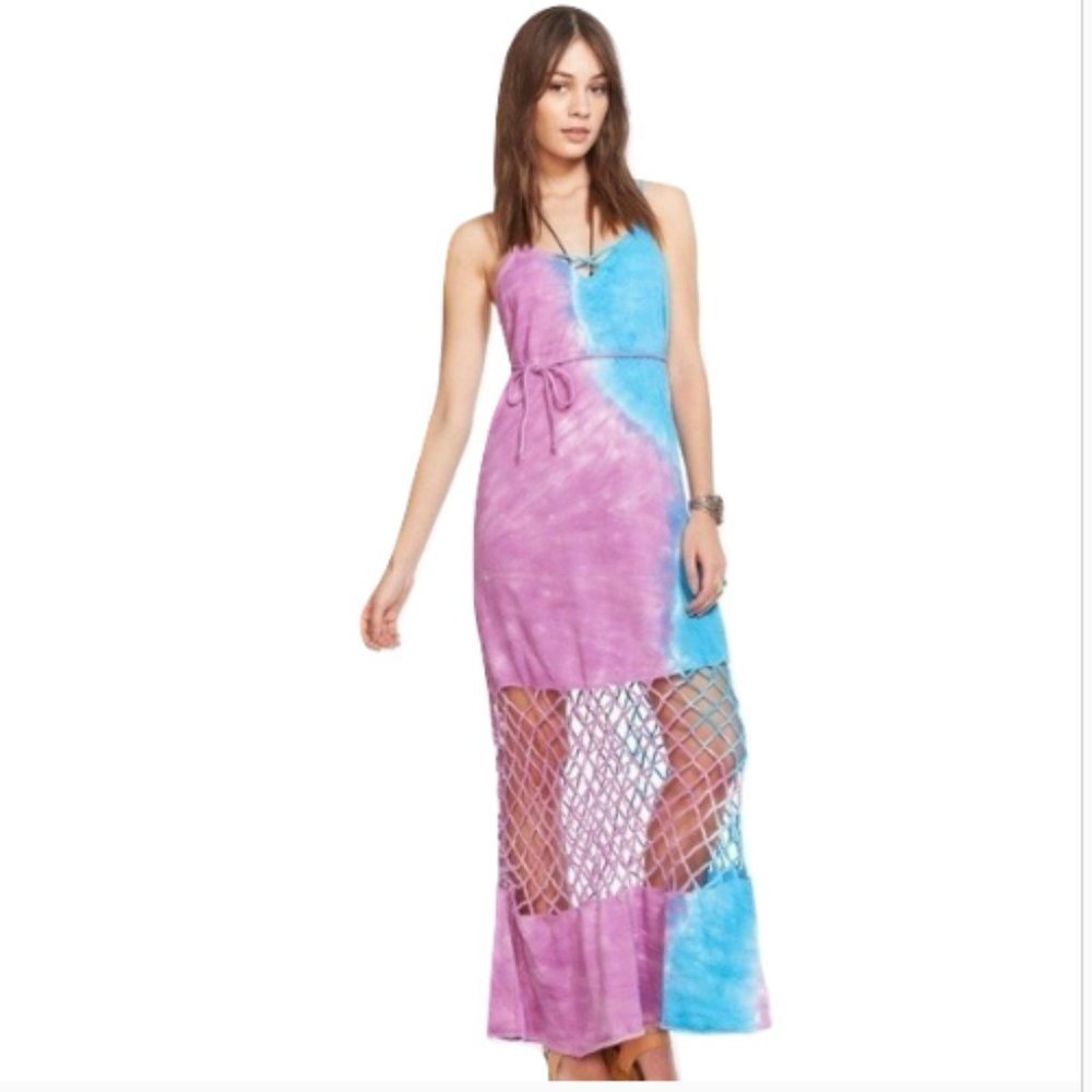 Chaser Cotton Knotted Strap Maxi Dress Purple Blue